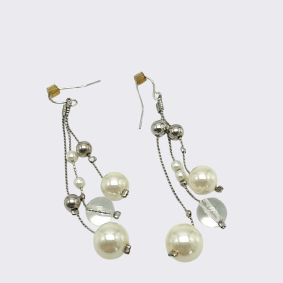 Faux Pearl Clear Bead Silver-tone Dangle Earrings - Picture 10 of 13